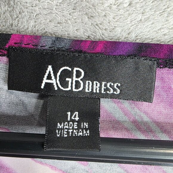 Womens AGB Purple Black Abstract Print Dress V-Neck 3/4 Sleeve Polyester Size 14 - Picture 2 of 8